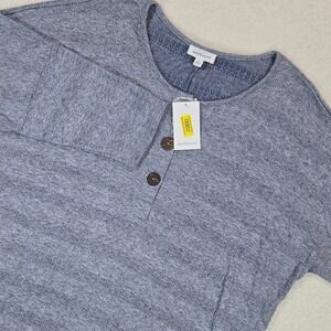 Westbound Henley Top Womens L Blue Gray 3/4 Sleeve Textured Knit Coastal NWT